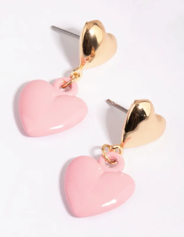 Gold & Pink Double Bubble Chubby Heart Earrings sold by lovisa