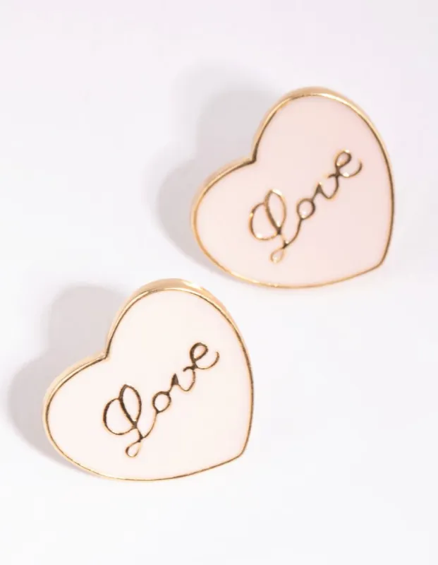 Gold & Pink Enamel Love Earrings sold by lovisa
