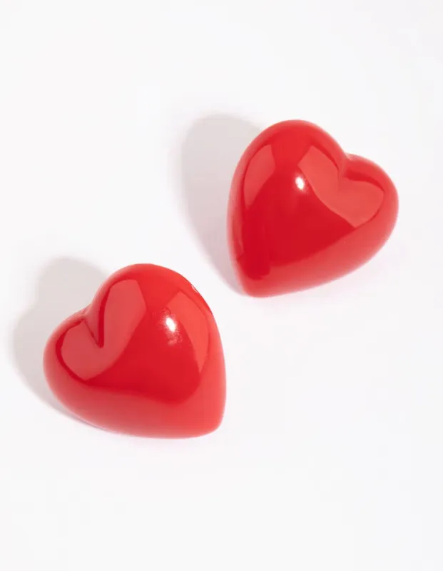 Red Acrylic Bubble Heart Stud Earrings sold by lovisa