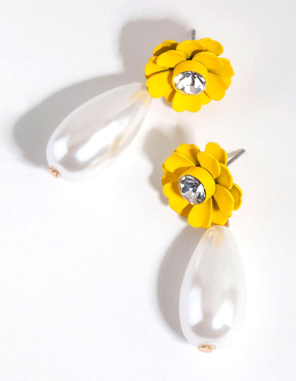 Yellow Flower Long Pearl Drop Earrings sold by lovisa