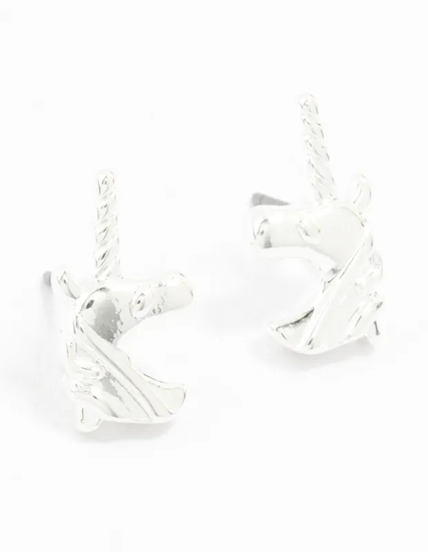Silver Unicorn Head Stud Earrings sold by lovisa