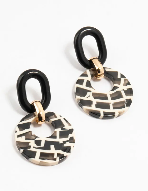 Acrylic Black & White Checked Disc Drop Earrings made by lovisa