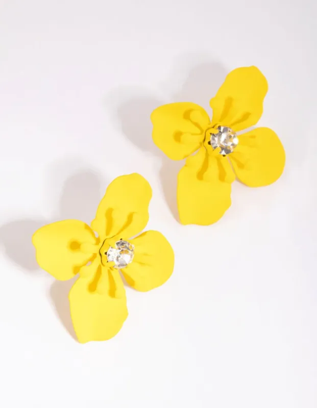 Matte Yellow Flower Stud Earrings sold by lovisa
