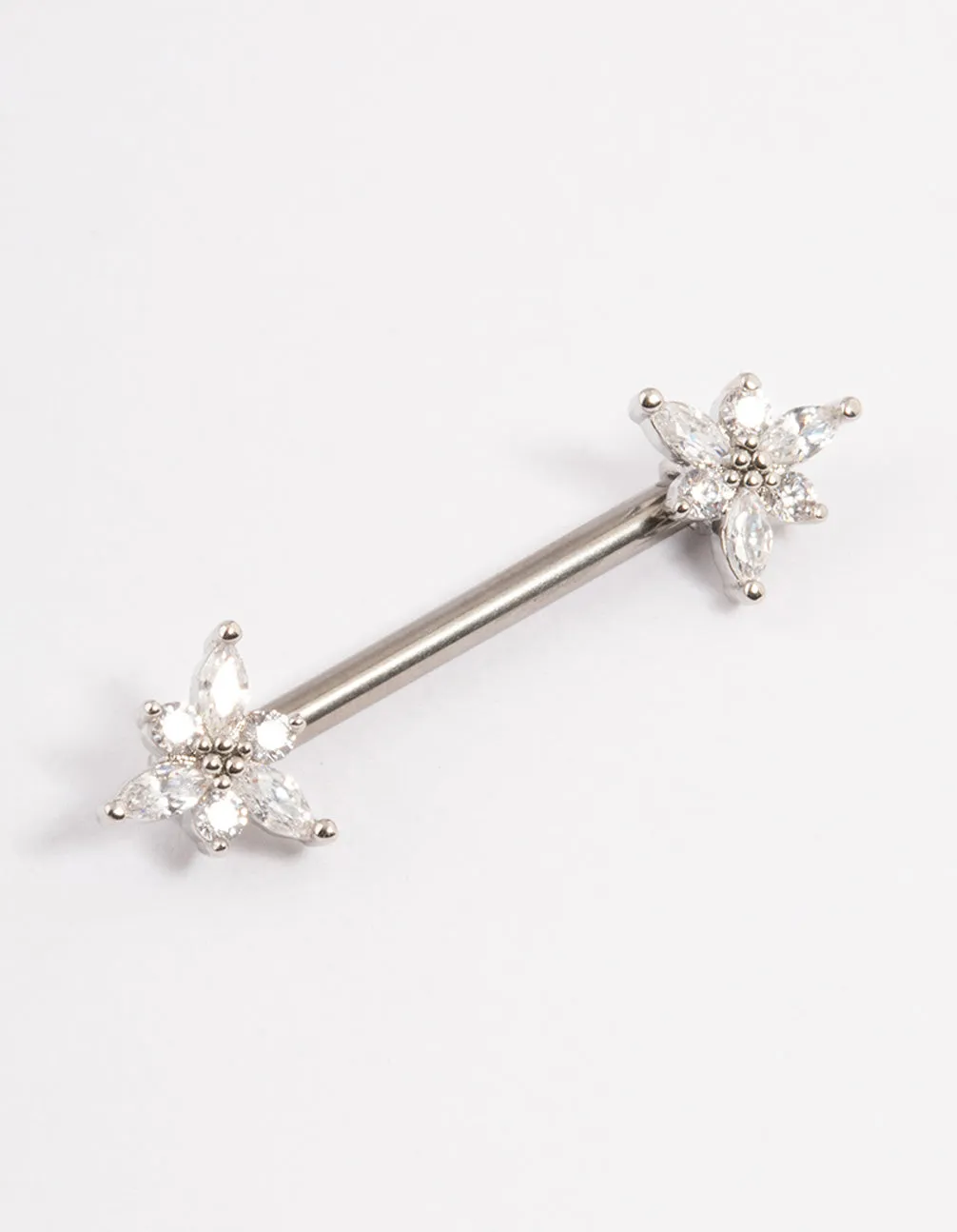 Titanium Cubic Zirconia Flower Nipple Bar sold by lovisa