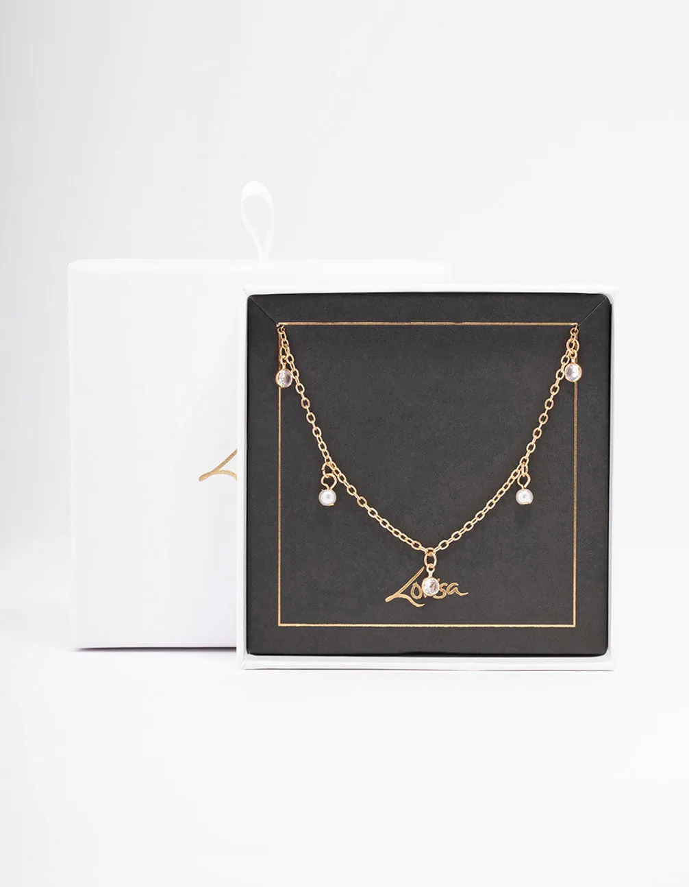 Gold Diamante & Pearl Drop Station Necklace sold by lovisa product image thumbnail 2