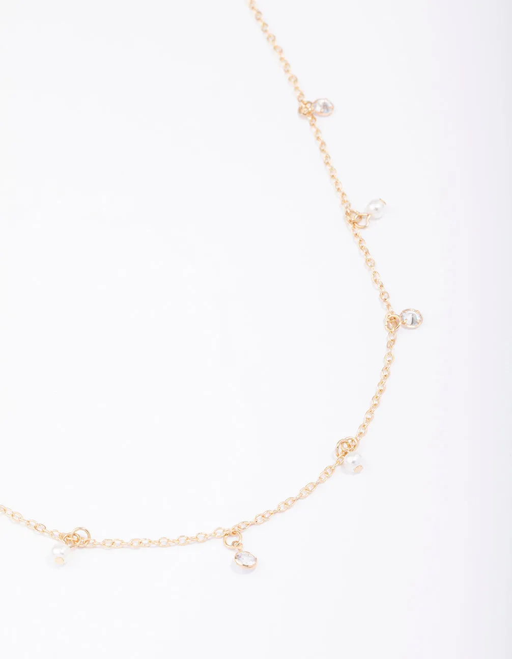 Gold Diamante & Pearl Drop Station Necklace sold by lovisa