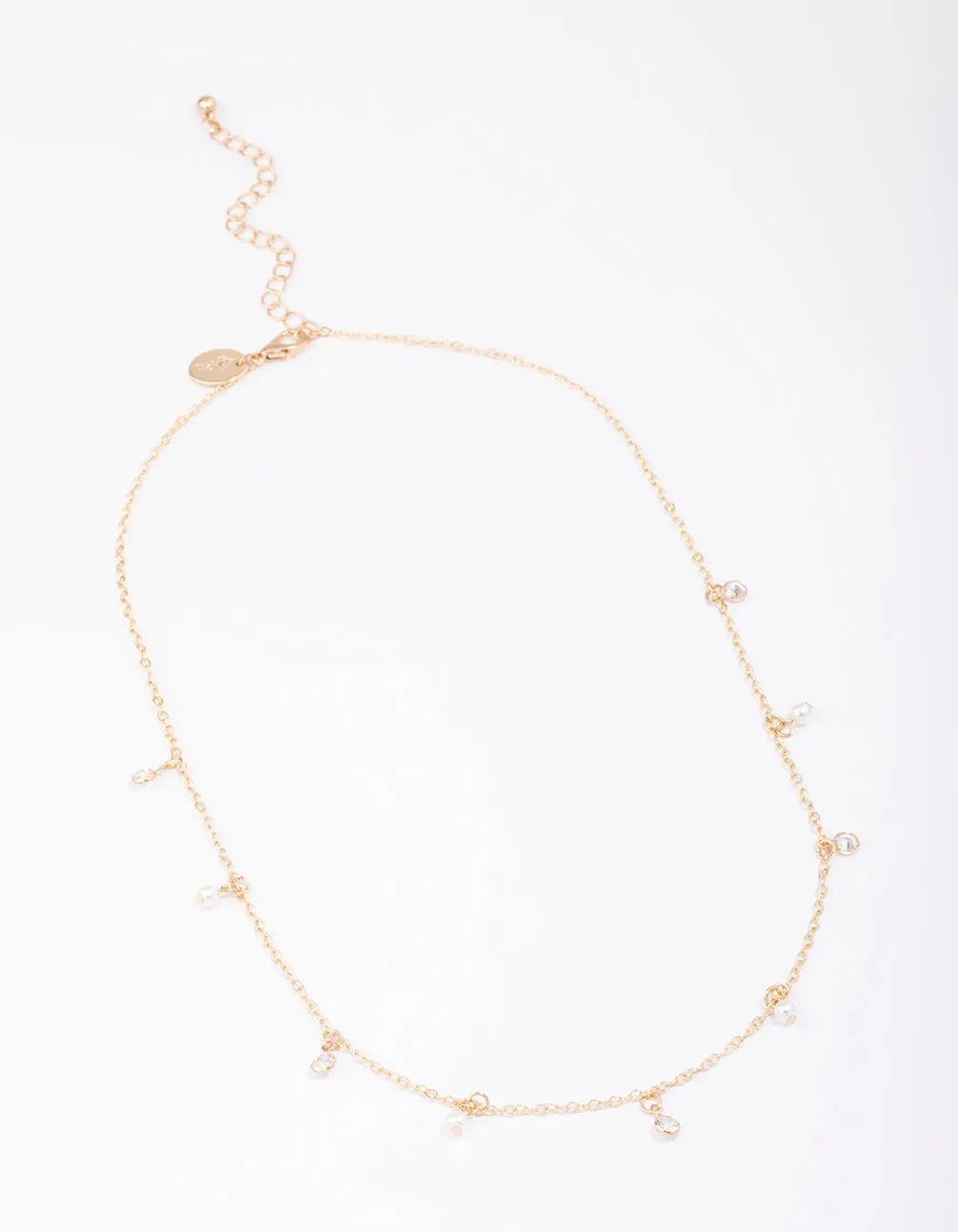 Gold Diamante & Pearl Drop Station Necklace sold by lovisa product image thumbnail 3
