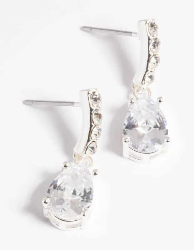 Silver Cubic Zirconia Pear Cut Drop Earrings sold by lovisa