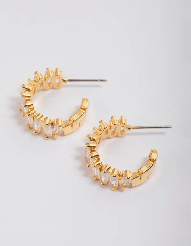 Gold Plated Organic Cubic Zirconia Baguette Hoop Earrings sold by lovisa