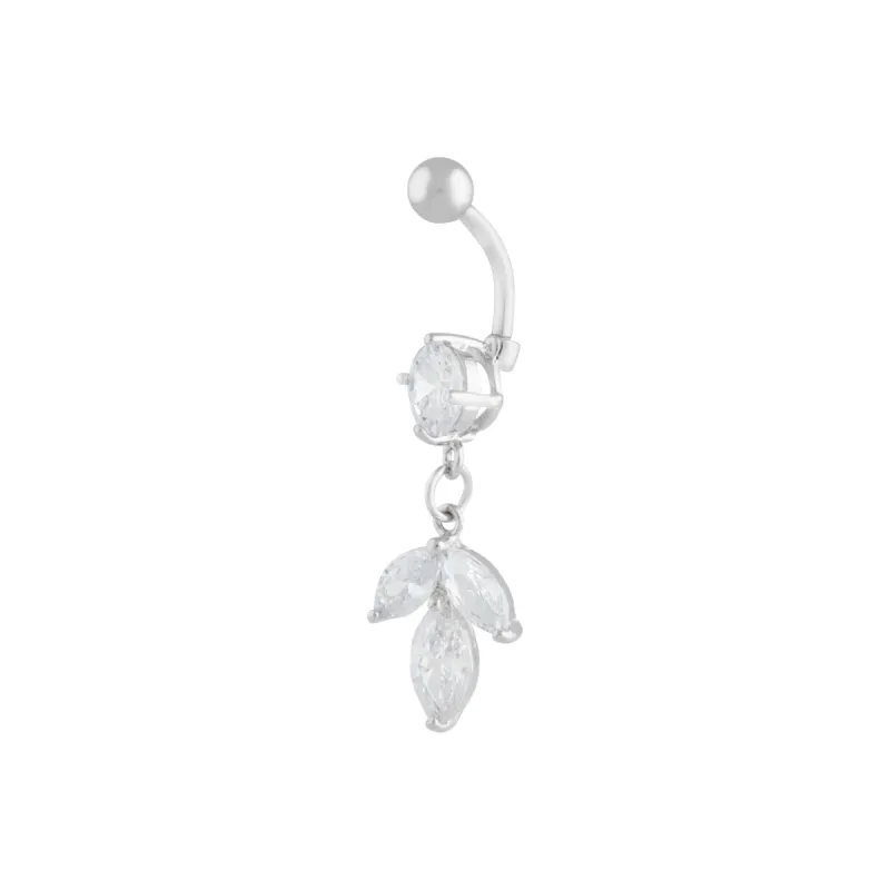 Silver Surgical Steel Cubic Zirconia Navette Belly Bar sold by lovisa