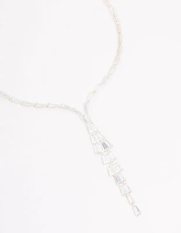 Rhodium Stone Cubic Zirconia Pendant Station Necklace sold by lovisa