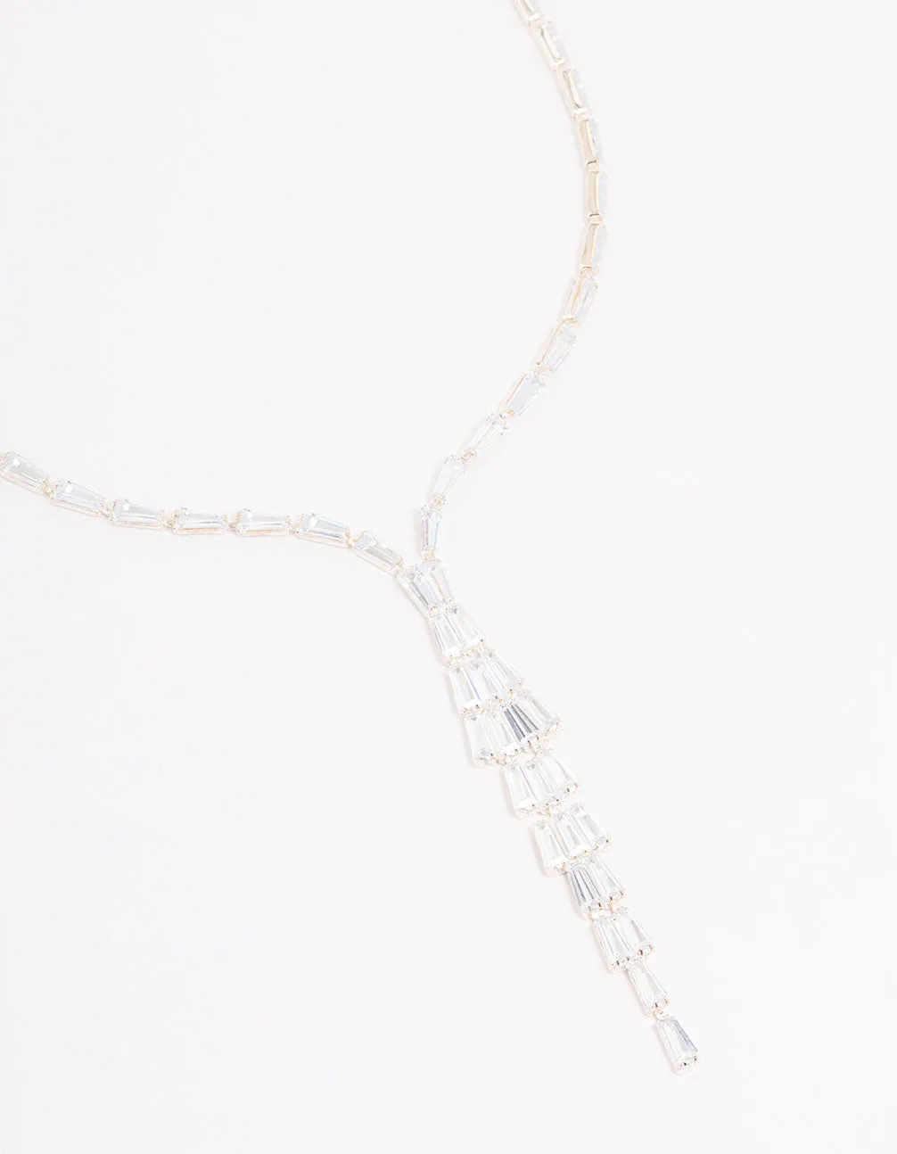 Rhodium Stone Cubic Zirconia Pendant Station Necklace sold by lovisa