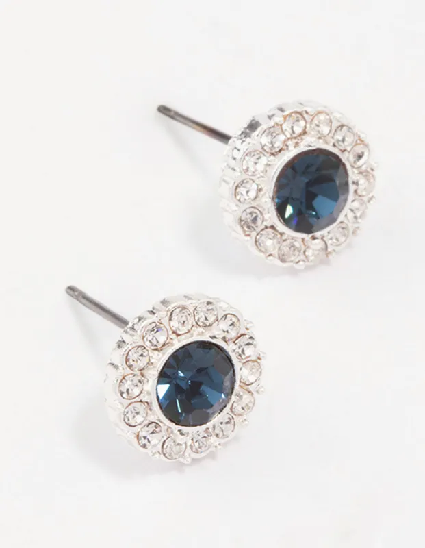 Silver Sapphire Crystal Halo Stud Earrings sold by lovisa