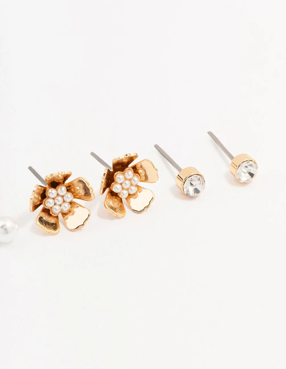Gold Pearl Flower Stud Earrings 3-Pack sold by lovisa product image thumbnail 3