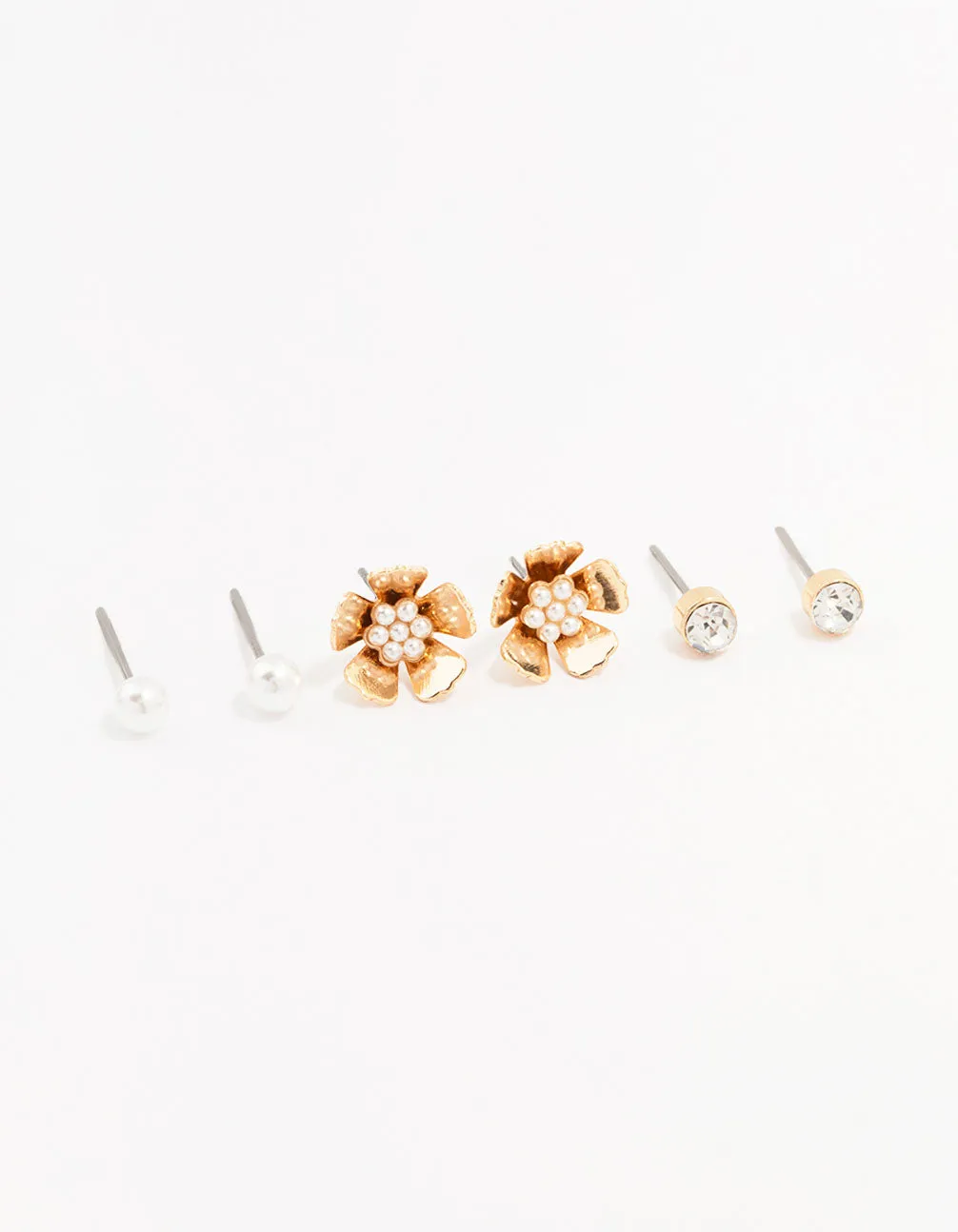 Gold Pearl Flower Stud Earrings 3-Pack sold by lovisa