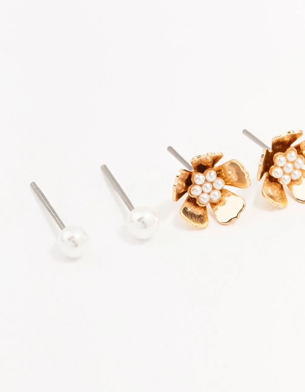 Gold Pearl Flower Stud Earrings 3-Pack sold by lovisa product image thumbnail 2
