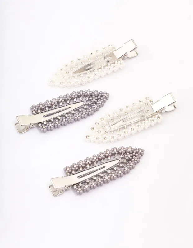 Rhodium Diamante Hair Clips 4-Pack sold by lovisa