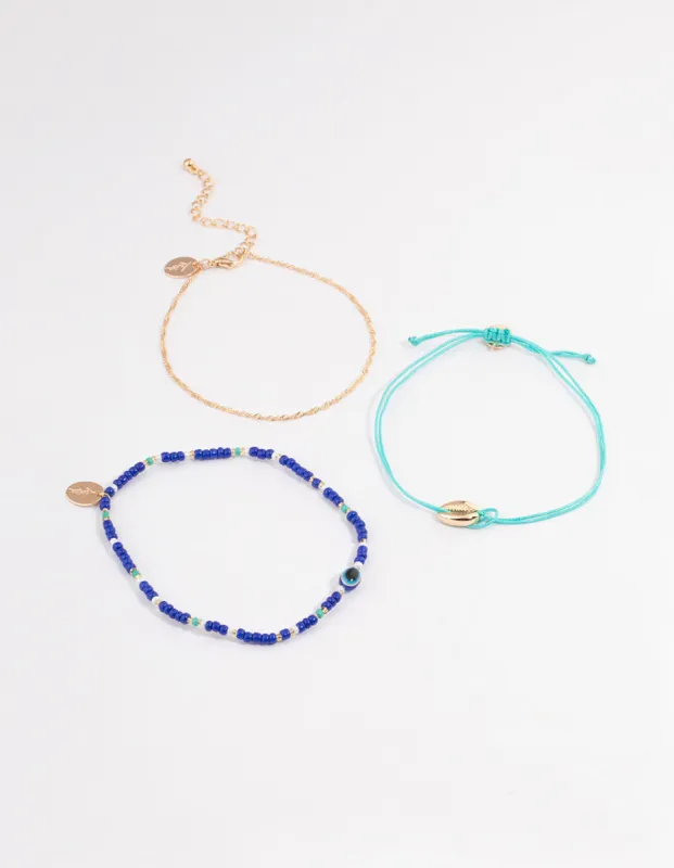 Gold Evil Eye Shell Anklet Pack sold by lovisa