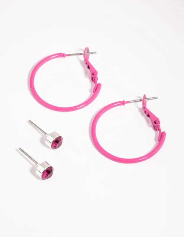 Pink Diamante Stud & Hoop Earring Set sold by lovisa