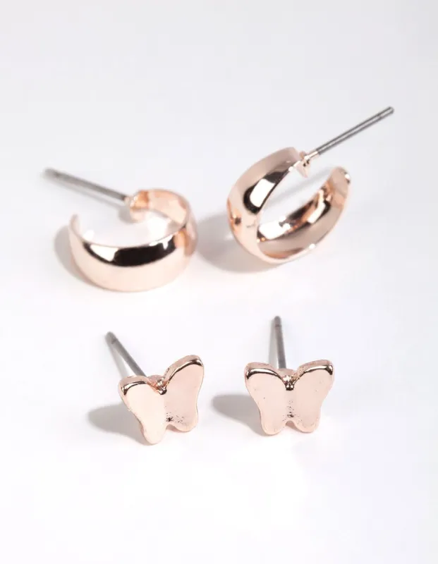 Rose Gold Butterfly Stud & Hoop Earring Pack sold by lovisa