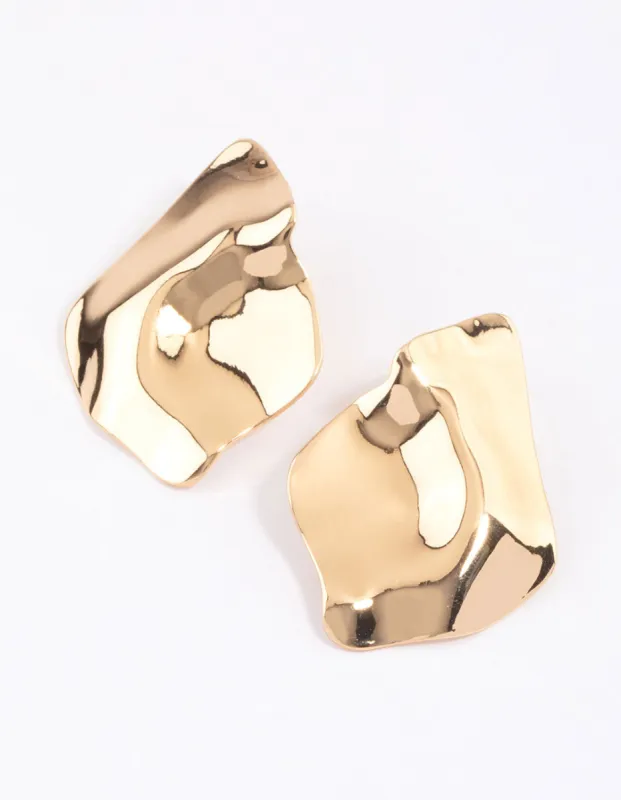 Gold Large Melted Wave Stud Earrings sold by lovisa