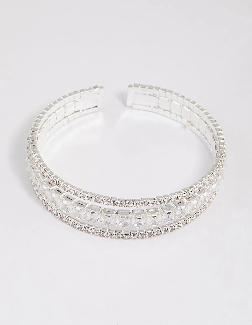 Silver Cubic Zirconia Trio Layer Cuff Bangle sold by lovisa