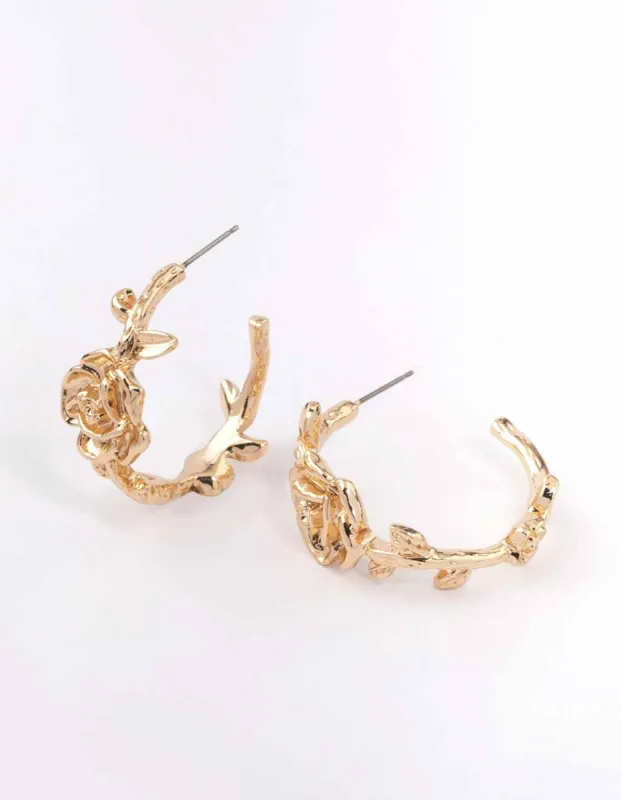 Gold Rose Hoop Earrings sold by lovisa