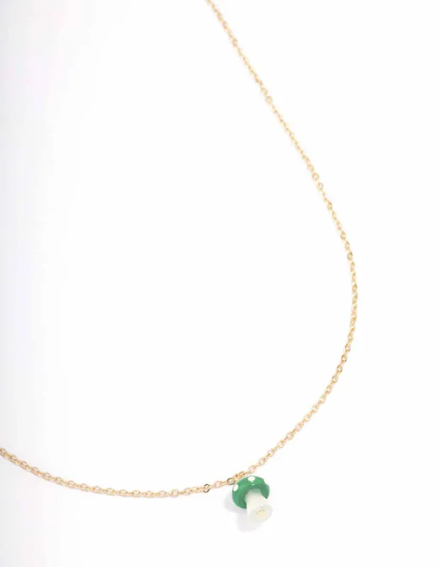 Gold & Green Mushroom Pendant Necklace sold by lovisa