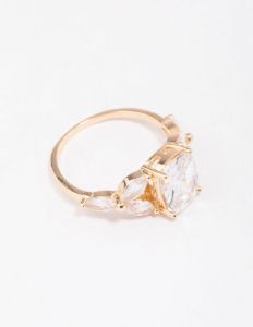 Gold Elegant Floral Cubic Zirconia Ring sold by lovisa