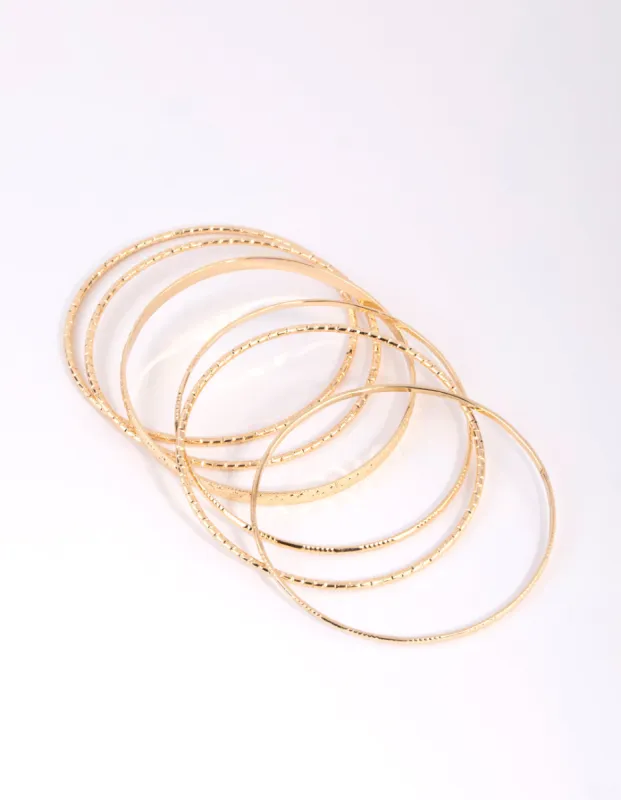 Gold Textured Bangle 6-Pack sold by lovisa