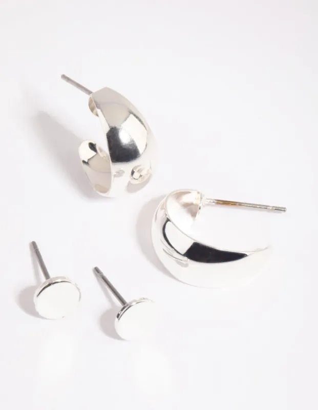 Silver Mini Disc Stud & Hoop Earrings sold by lovisa