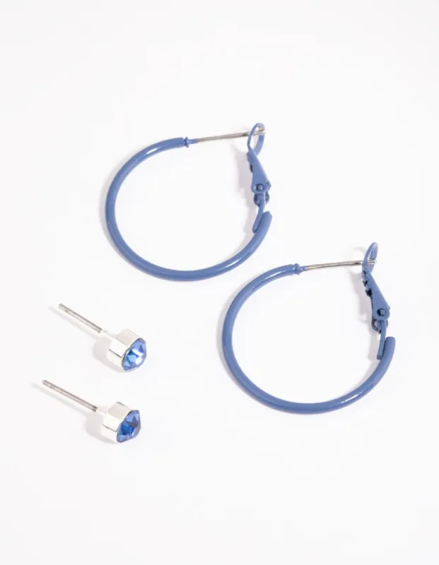 Blue Diamante Stud & Hoop Earring Set sold by lovisa