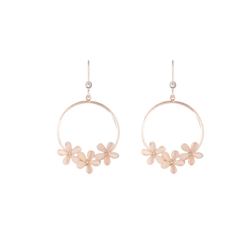 Rose Gold Triple Flower Hoop Drop Earrings sold by lovisa