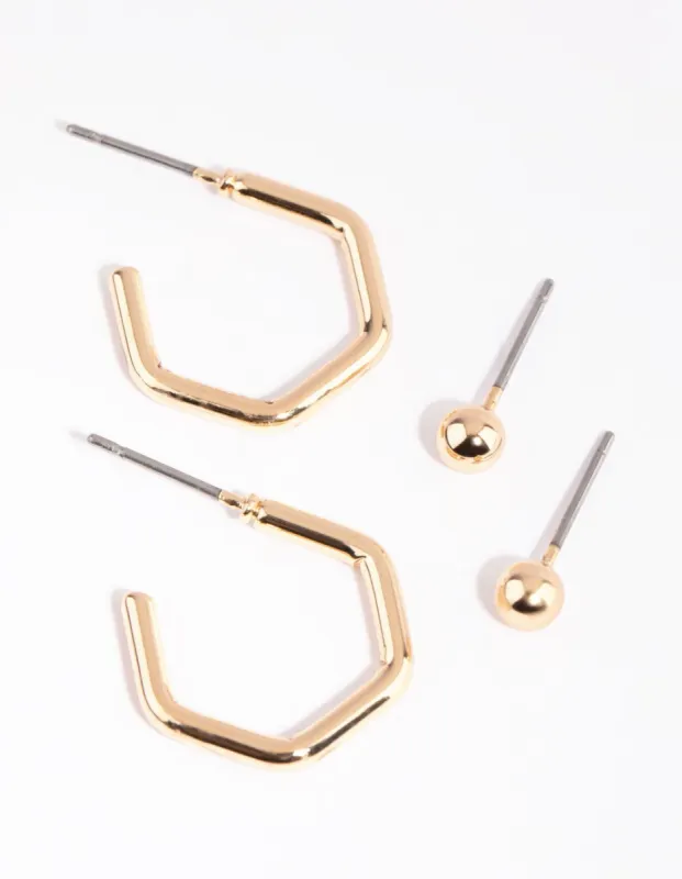 Gold Stud & Pentagon Hoop Earring Set sold by lovisa
