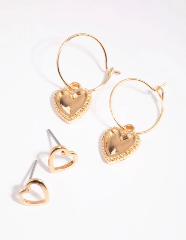 Gold Heart Hoop & Stud Earring Set sold by lovisa