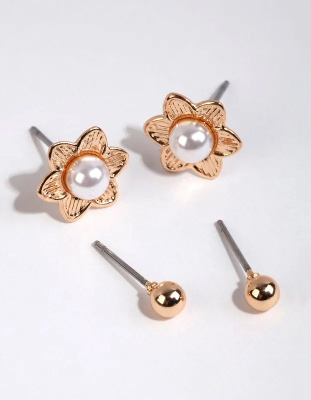 Gold Pearl Flower Stud Earring Pack sold by lovisa