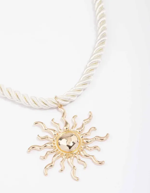Gold Twisted Cord Sun Pendant Necklace sold by lovisa
