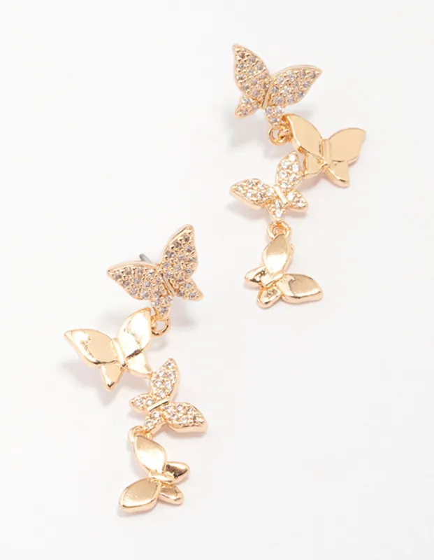 Gold Cubic Zirconia Butterfly Drop Earrings sold by lovisa