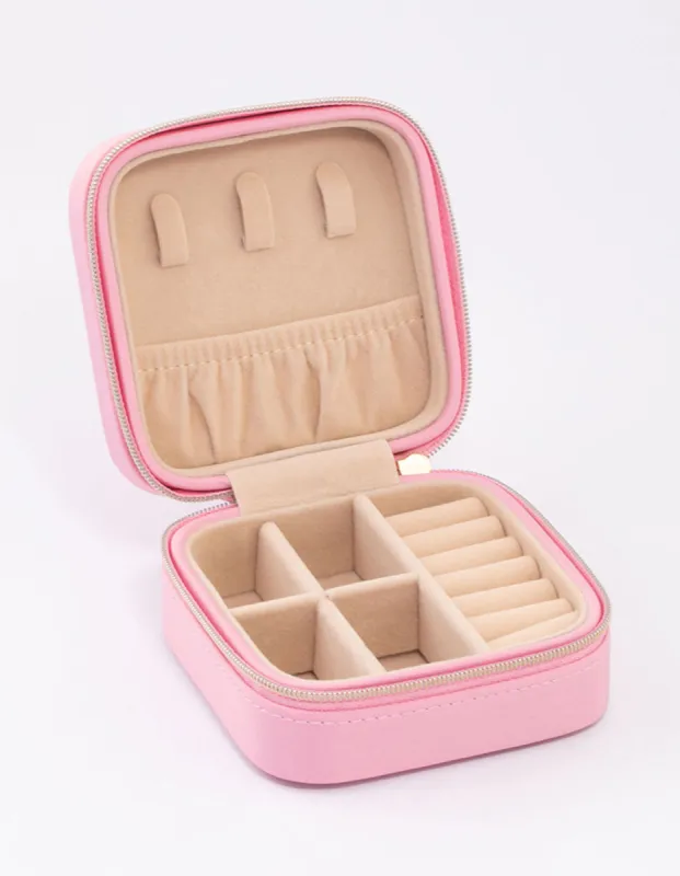 Pink Faux Leather Iridescent Square Jewellery Case sold by lovisa