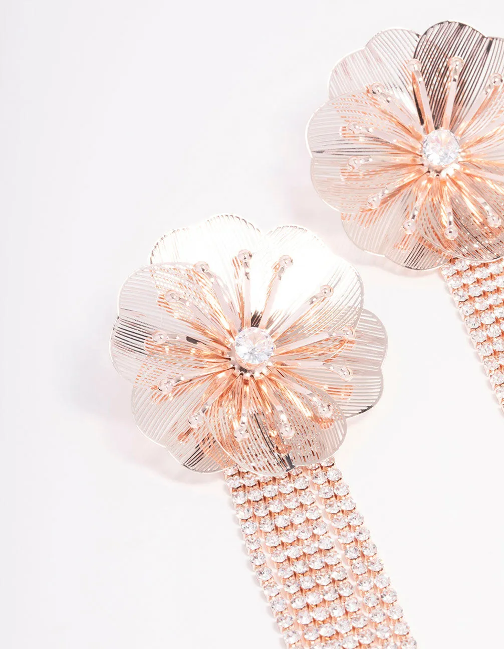 Rose Gold Flower Diamante Cupchain Drop Earrings sold by lovisa product image thumbnail 2
