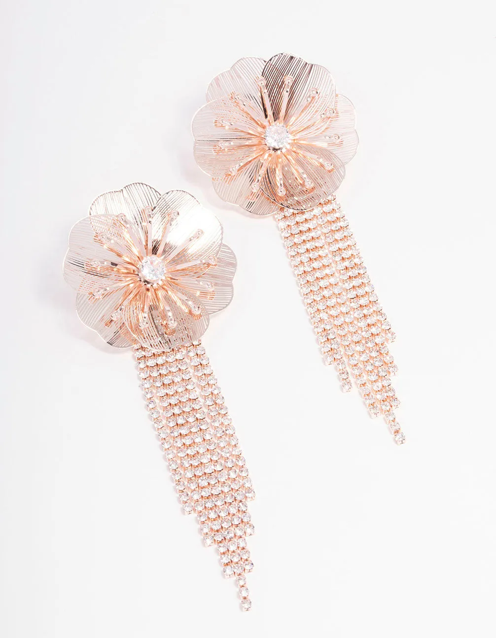 Rose Gold Flower Diamante Cupchain Drop Earrings sold by lovisa