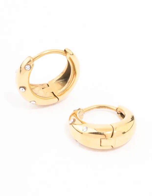 Waterproof Gold Plated Stainless Steel Crystal Huggie Hoop Earrings sold by lovisa
