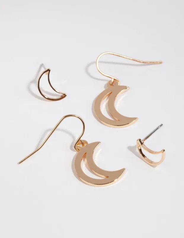 Gold Moon Stud & Drop Earring Pack sold by lovisa
