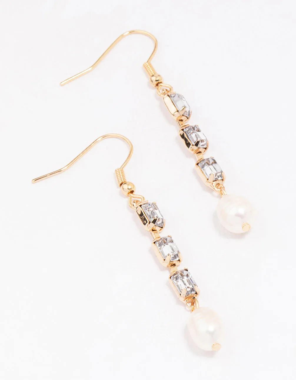 Gold Cupchain Pearl Crystal Drop Earrings sold by lovisa