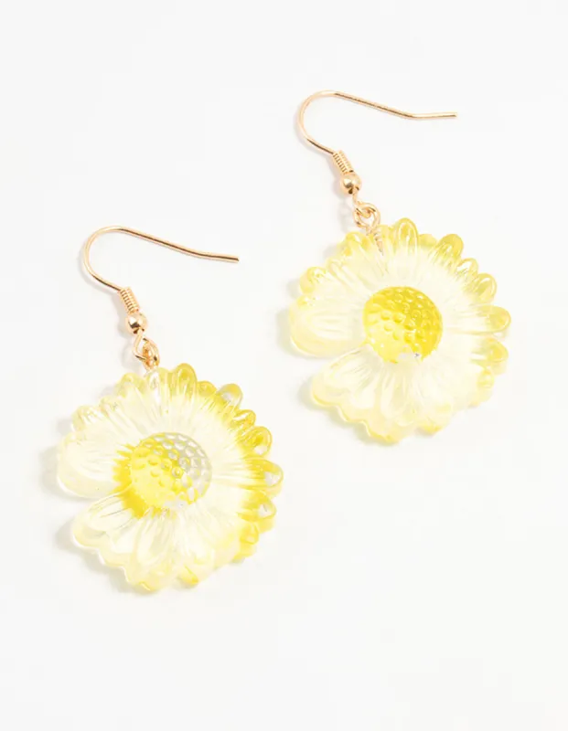 Yellow Acrylic Bubble Daisy Drop Earrings sold by lovisa