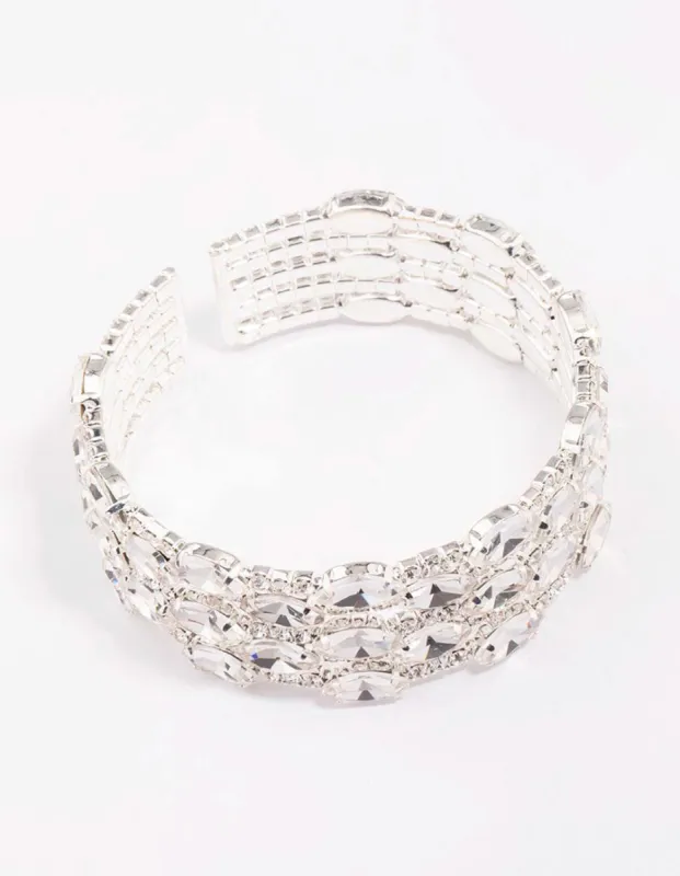 Silver Large Diamante Oval Wrist Cuff sold by lovisa