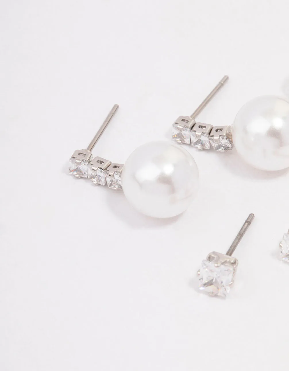 Rhodium Cubic Zirconia & Pearl Stud Earring 3-Pack sold by lovisa product image thumbnail 2