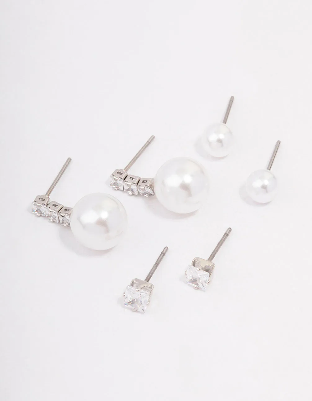 Rhodium Cubic Zirconia & Pearl Stud Earring 3-Pack sold by lovisa product image thumbnail 4