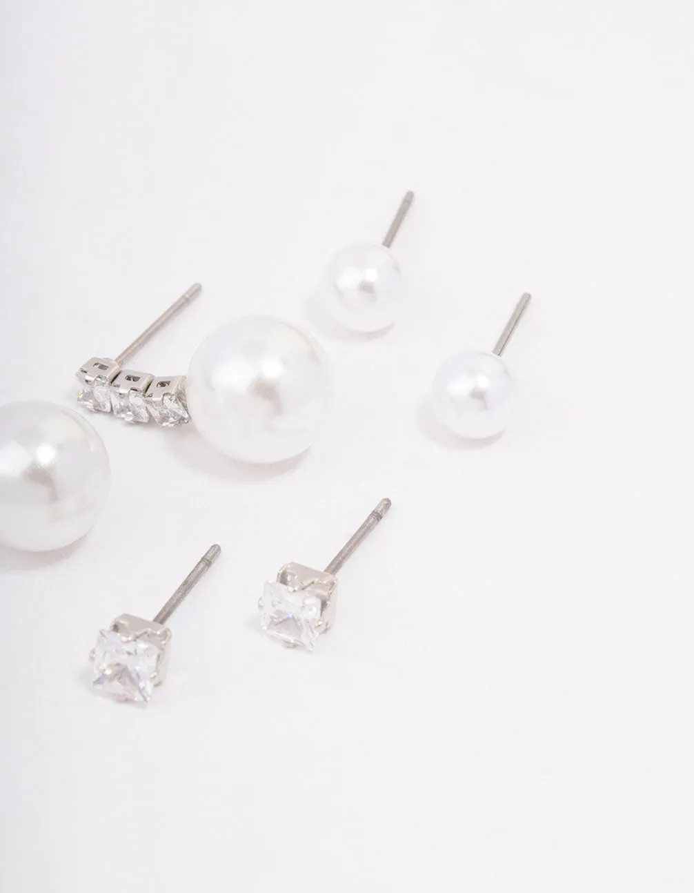Rhodium Cubic Zirconia & Pearl Stud Earring 3-Pack sold by lovisa product image thumbnail 3