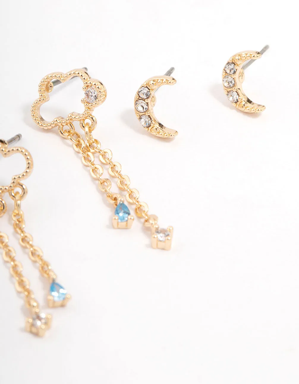Gold Cubic Zirconia Moon & Star Mixed Earring 3-Pack sold by lovisa product image thumbnail 3